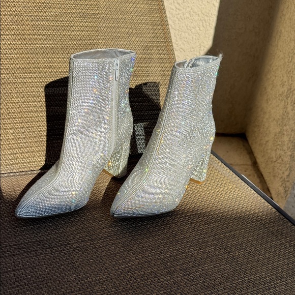 INC International Concepts Glittering Silver Heeled Boots-NWOB - Picture 1 of 5